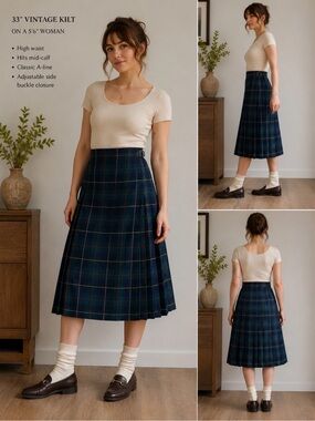 Heritage House Vintage Wool Plaid Pleated Skirt